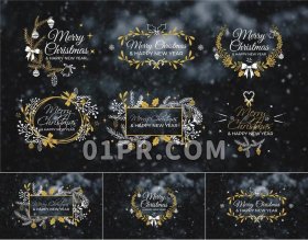 Pr优雅冬季字幕模板 6组手绘圣诞树冬天新年动画文字标题 Pr模板